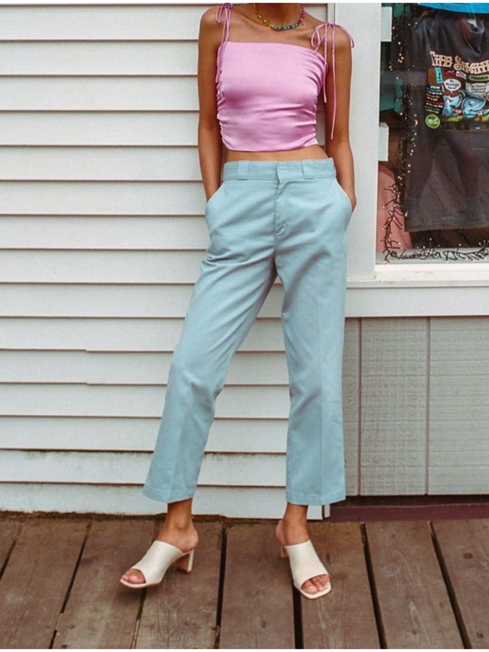 NWT Dickies x Urban Outfitters light blue high waisted ankle pants